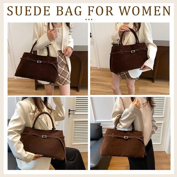 Faux Suede Bags for Women Large Slouchy Hobo Tote Shoulder Purse Gift - Picture 5 of 6